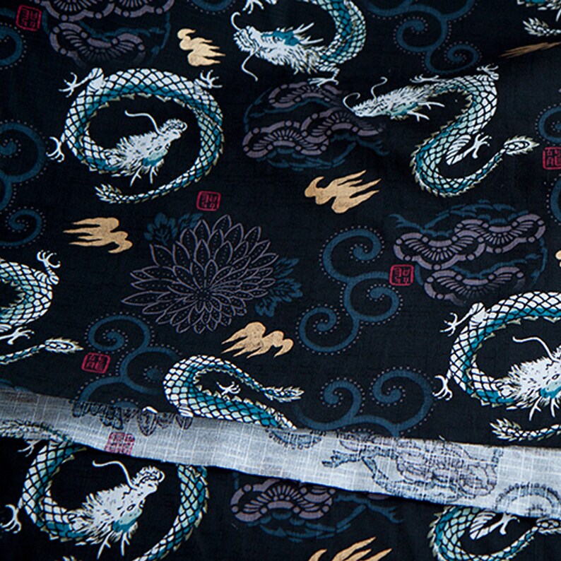 Japanese Cotton Dragon Theme Prints Fabric for Clothes Kimono Dress Apron Cotton Fabric Craft Supply Japanese Half Yard Unit 06