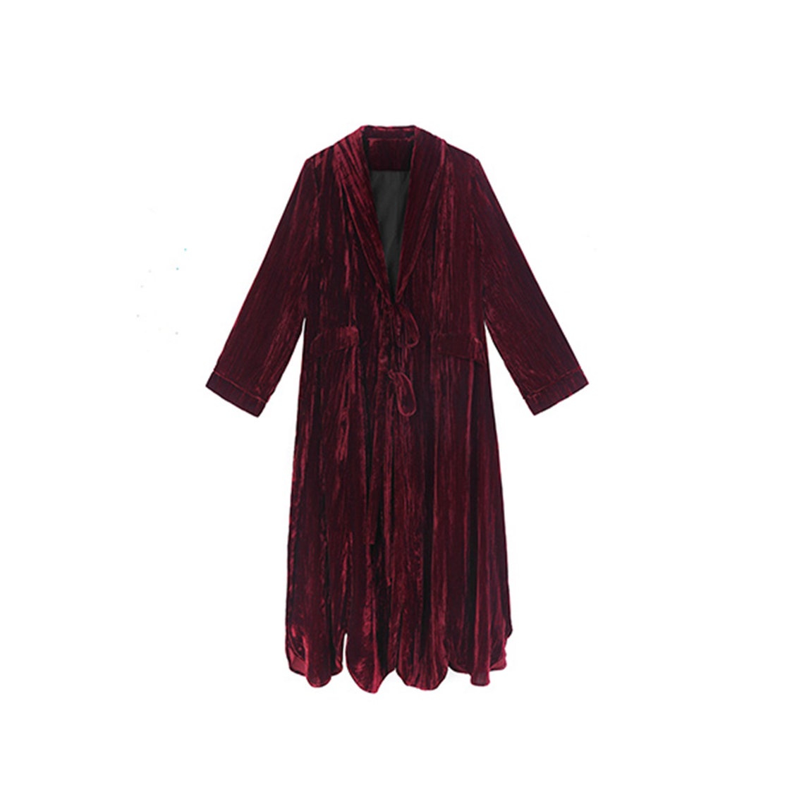 Retro Velvet Jacket Long Jacket Deep Red Velvet Robe Petal Hem Etsy
