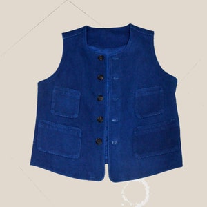 Indigo bleu teint à la main Sashiko gilet de travail gilet de travail rétro bleu teinture végétale Neza Studio VTG Style gilets de reprise image 2