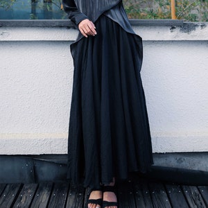 Black Linen Maxi Skirt Linen Cotton Blended Long Skirt Black Linen Dress Soft Linen Skirt Neza Studio Flowing Skirt with Elastic Band