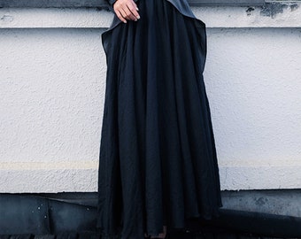 Black Linen Maxi Skirt Linen Cotton Blended Long Skirt Black Linen Dress Soft Linen Skirt Neza Studio Flowing Skirt with Elastic Band