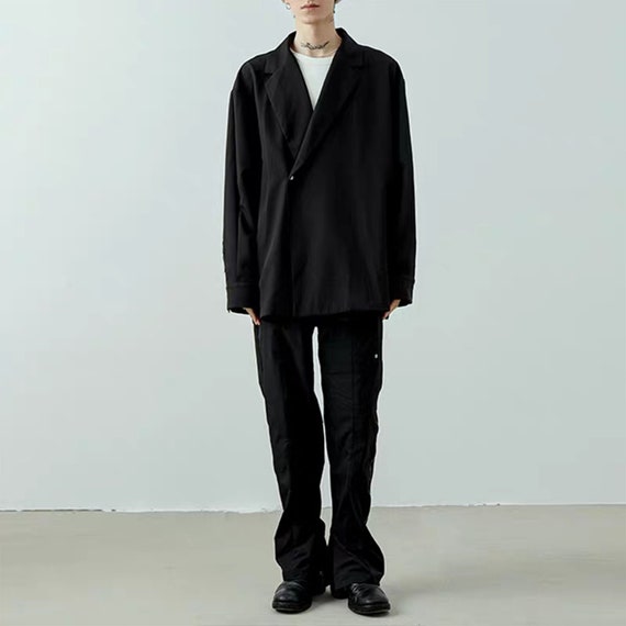Black Blazer Kimono Suit Oversized Black Jacket Slopping Lapel - Etsy