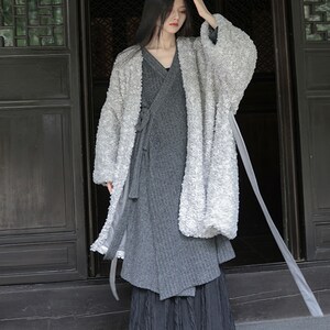 Knited Kimono dress Hanfu dress Modified hanfu cardigan hanfu top jersey kimono winter kimono cardigan dark gray