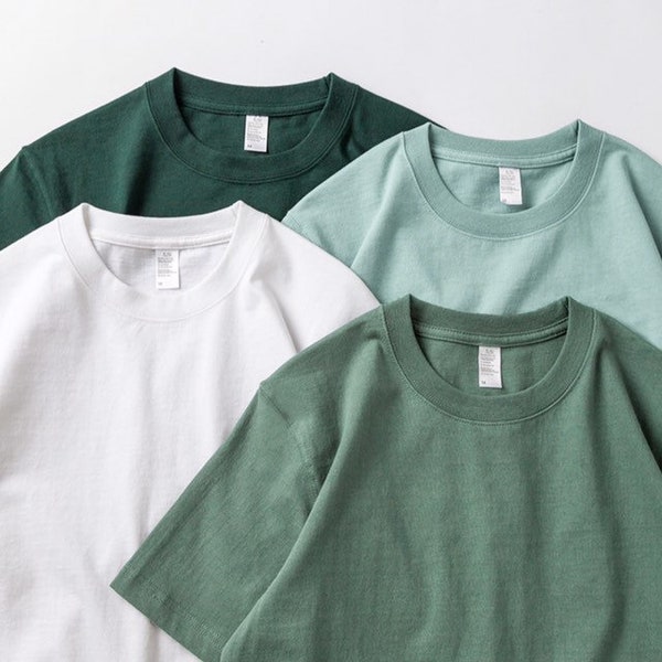Neza Studio 4 PCS 100% Cotton Heavy Weight Basic Plain T-shirt 270g Soft Thick Tees Unisex Green Color Serie
