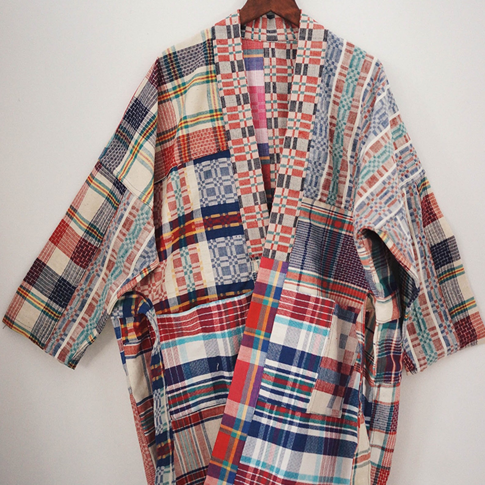 Patchwork Plaid Woven Fabric Kimono Hand Woven Fabric Kimono - Etsy