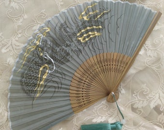 Silk hand fan hand painting bamboo fan 9 inch hand fan accessories for Hanfu cosplay home decor birthday gift