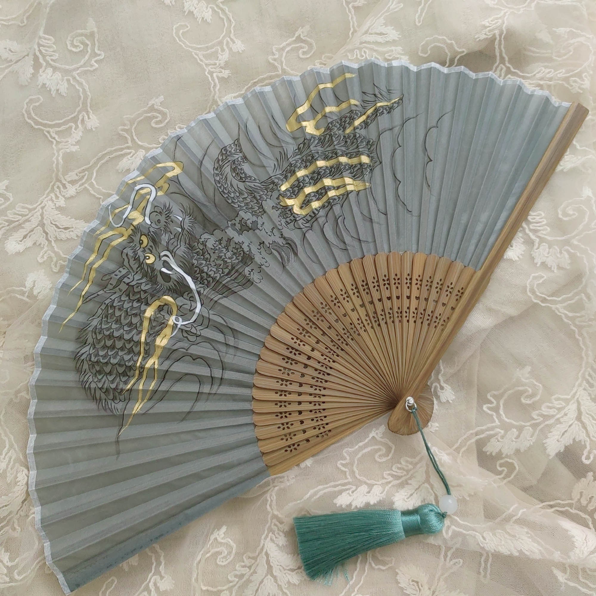 Silk Hand Fan Hand Painting Bamboo Fan 9 Inch Hand Fan Etsy
