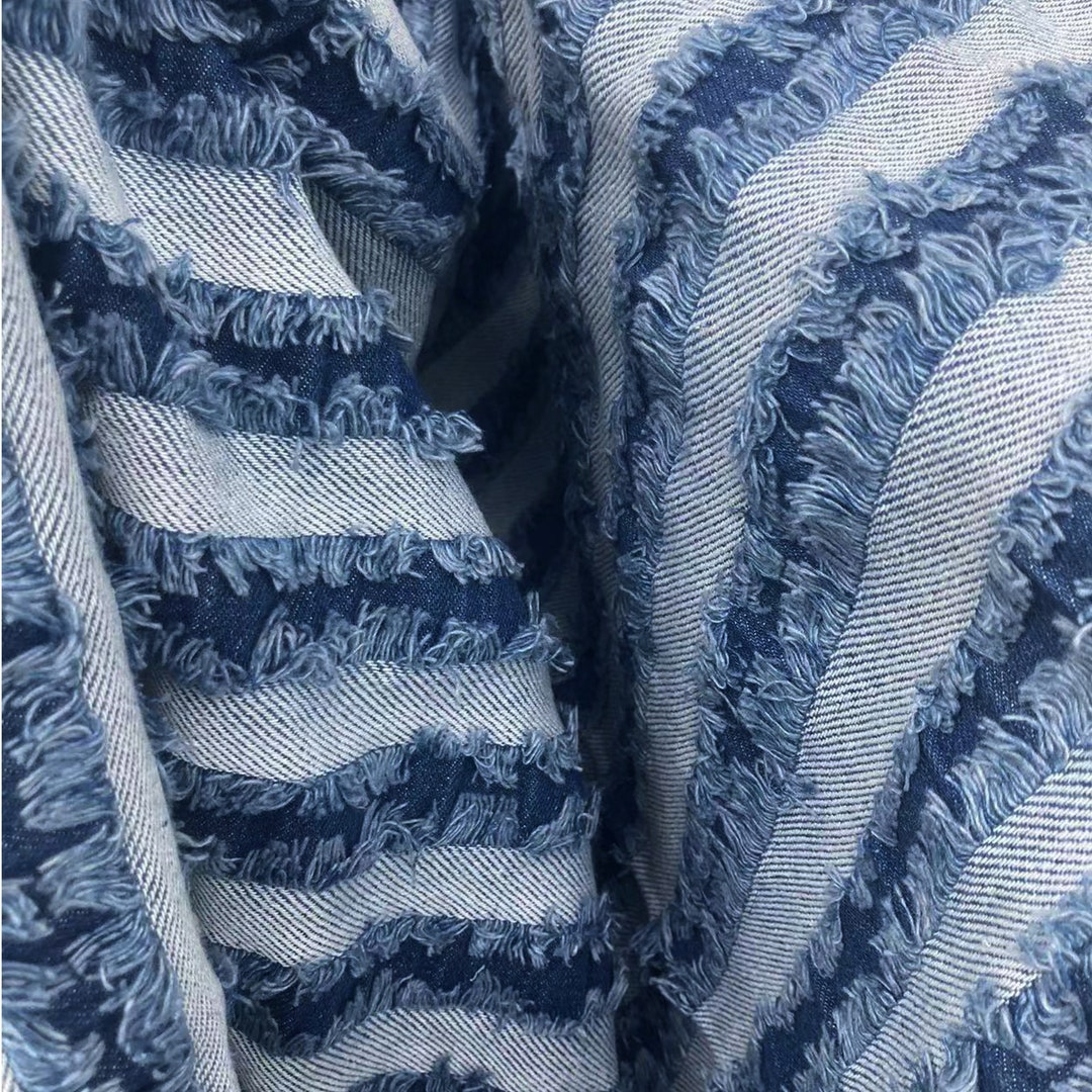 Creative Denim Fabric Ripped Denim Fabric 3D Raw Edge Fabric, Blue