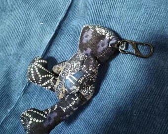 Neza Studio Handmade Bag Charm French Bulldog Key Ring Japanese Indigo Blue Prints Fabric Zipper Charm