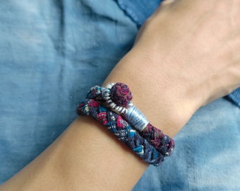 Handmade Indigo Blue braided unisex kumihimo bracelet with Copper buckle Custom Made Neza Studio Braided Bangle Gift for Him
