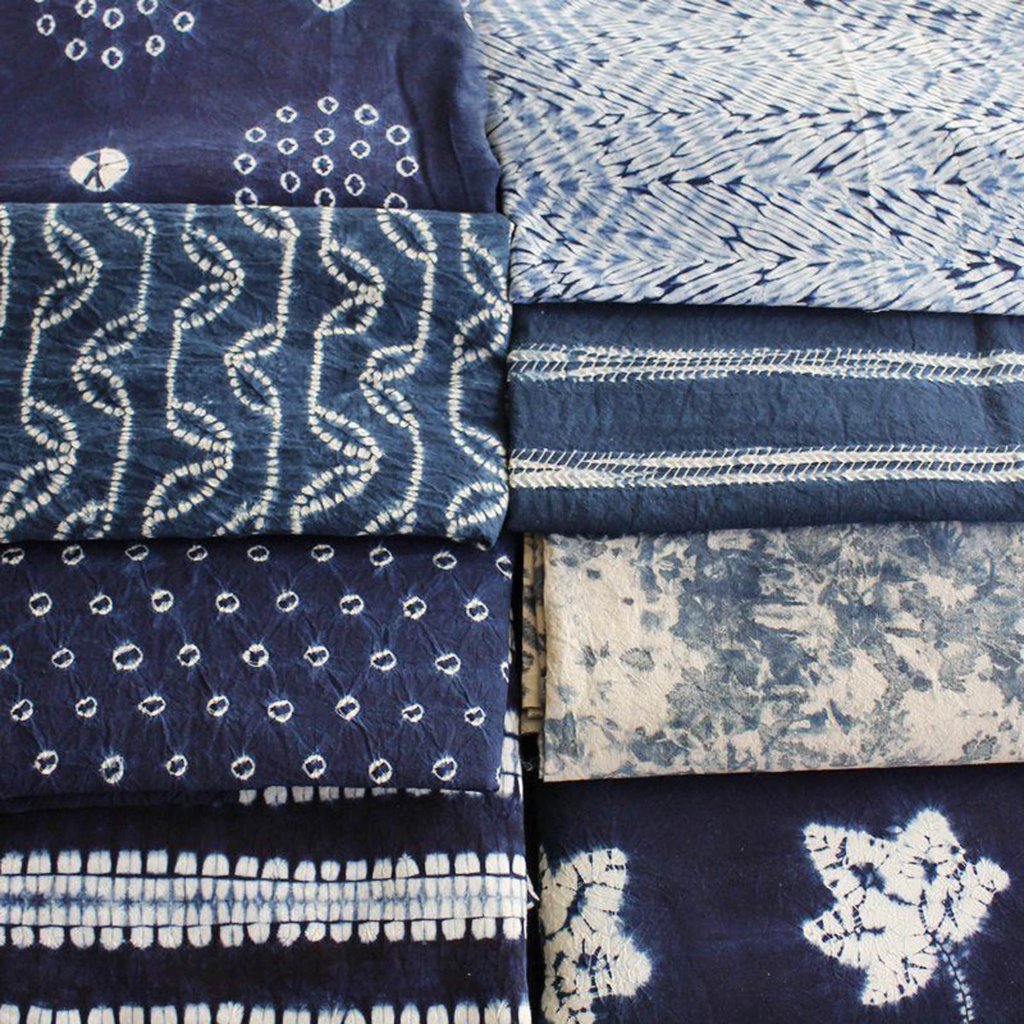 Neza Studio Hand Dyed Shibori Fabric Indigo Tie Dye Cotton Fabric Fat…