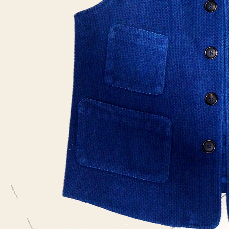 Indigo bleu teint à la main Sashiko gilet de travail gilet de travail rétro bleu teinture végétale Neza Studio VTG Style gilets de reprise image 4