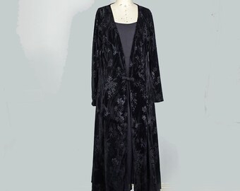 Black Velvet jacket Long jacket Chinese style velvet robe Plant jacquard motif long overcoat velvet coat velvet jacket black cardigan