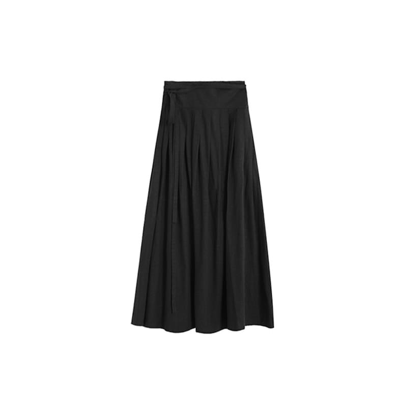 Black Cotton Wrap Skirt Pleated Hanfu Skirt Maxi Skirt With - Etsy