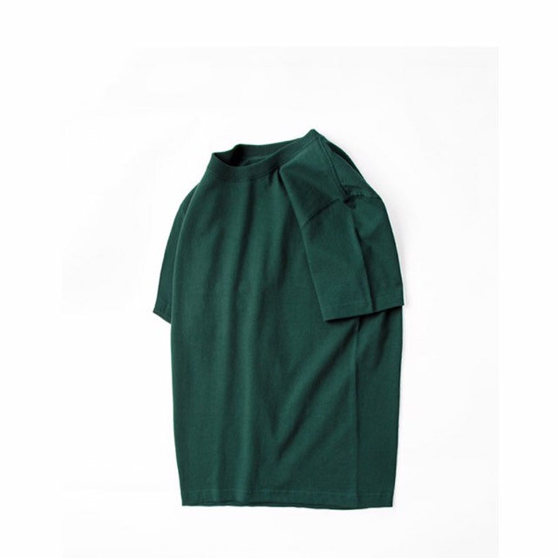 Neza Studio 4 PCS 100% Cotton Heavy Weight Basic Plain T-shirt 270g Soft Thick Tees Unisex Green Color Serie image 6