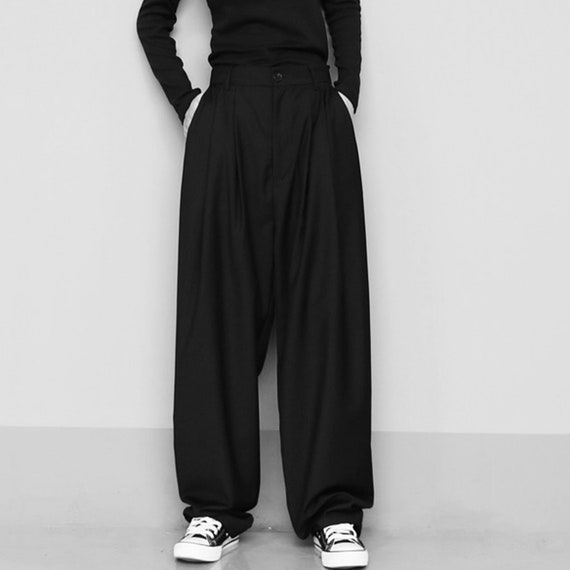 Black Suit Pants Loose Fit Trousers Wide Leg Soft Acetate Pants Neza Studio  Long Trousers Unisex Pants Minimalist Style 