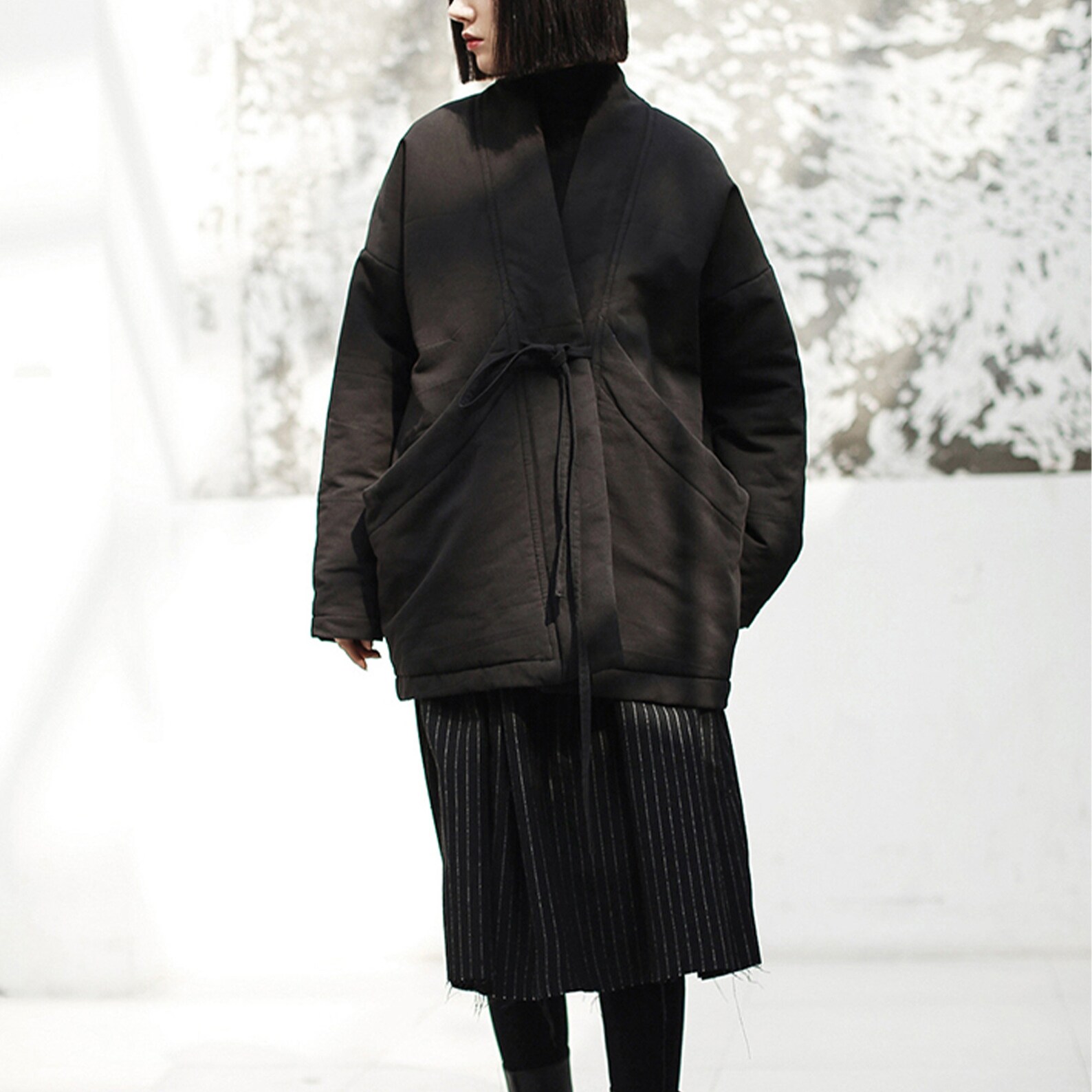 Black Padded Oversize Kimono With X Large Pockets Washed - Etsy