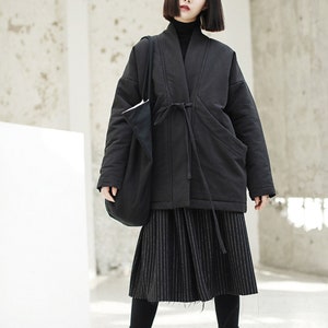 Black Padded Oversize Kimono With X Large Pockets Washed - Etsy