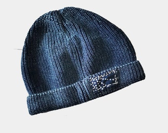 Indigo Blue Cotton Knitted Hat Wash finishing Knit beanie, basic knit beanie, navy blue beanie, knit hat, unisex hat Neza Studio