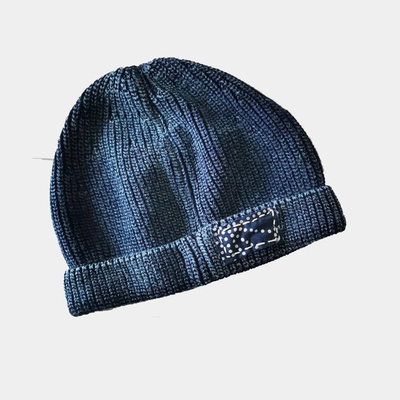 Indigo Blue Cotton Knitted Hat Wash 