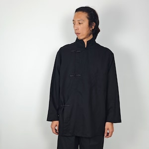 Black Tang Suit Top Modified Chinese Shirt with Chinese toggles oversized Black shirt Hanfu shirt Chinese Style Shirt Unisex black shirt