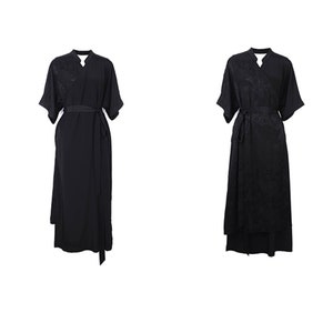 WU XIA style black dress v neck cross front lapel wrap dress Chinese Style modified hanfu black wrap dress