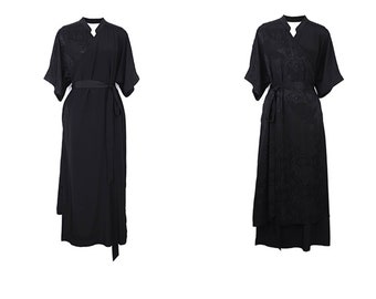 WU XIA style black dress v neck cross front lapel wrap dress Chinese Style modified hanfu black wrap dress