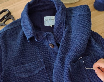 Indigo Blue Hand Dyed Sashiko Workwear Jacket Retro Work - Etsy