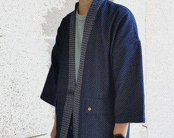 Blue Kimono Cotton Jacquard Fabric Japanese Kimono Modified Kimono Japan Clothing Kimono Top Summer Kimono Denim Kimono Japanese Top Unisex