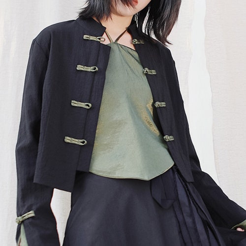Cotton Crop Top Stand Collar With Chinese Toggles Top Long - Etsy