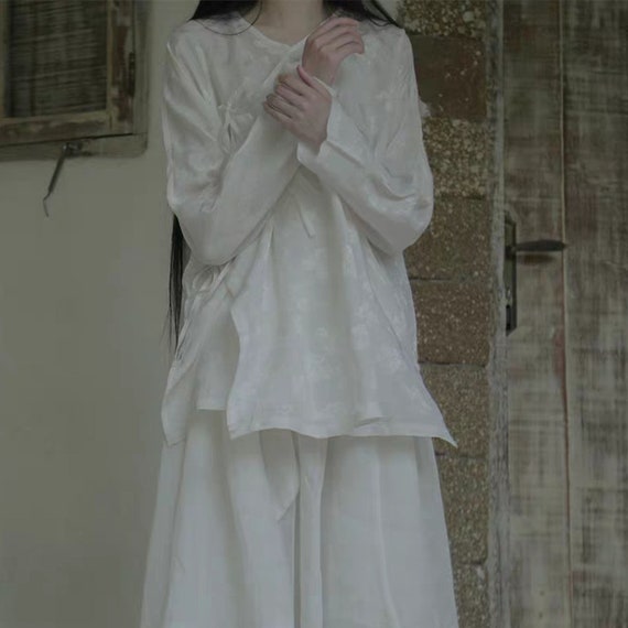 Hanfu Shirt Linen Hanfu Drawstring Shirt Dress Chinese Hanfu
