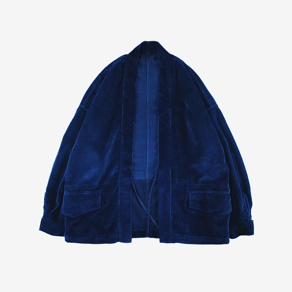 Indigo Blue Corduroy Kimono Top Plant dye cotton corduroy fabric loose fit kimono unisex Kimiono jacket Noragi Jacket Kimono coat