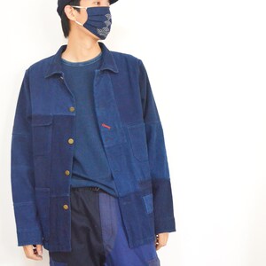 Indigo Blue Patchwork Retro French Jacket Plant Dye Kendo Fabric ...