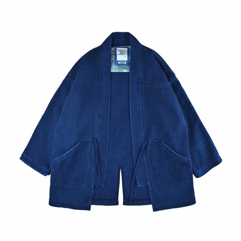 Neza Studio Noragi Jacket Japanese Jacket Kendogi Top Indigo Blue Jacket Sashiko Fabric CUSTOM MADE Kimono Jacket Japanese Clothing image 3