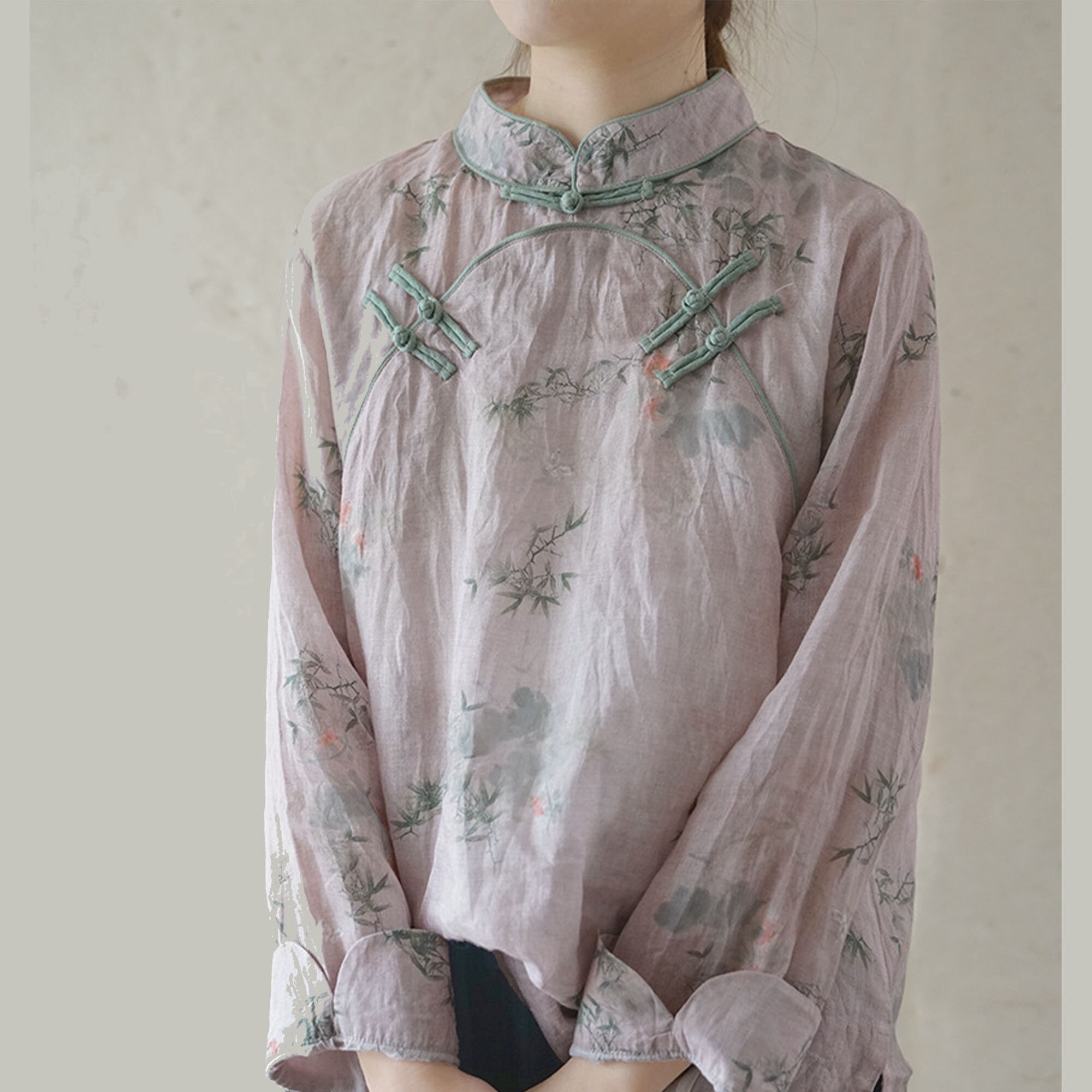 Linen Top Qipao Linen Shirt Chinese Qipao Blouse Chinese - Etsy