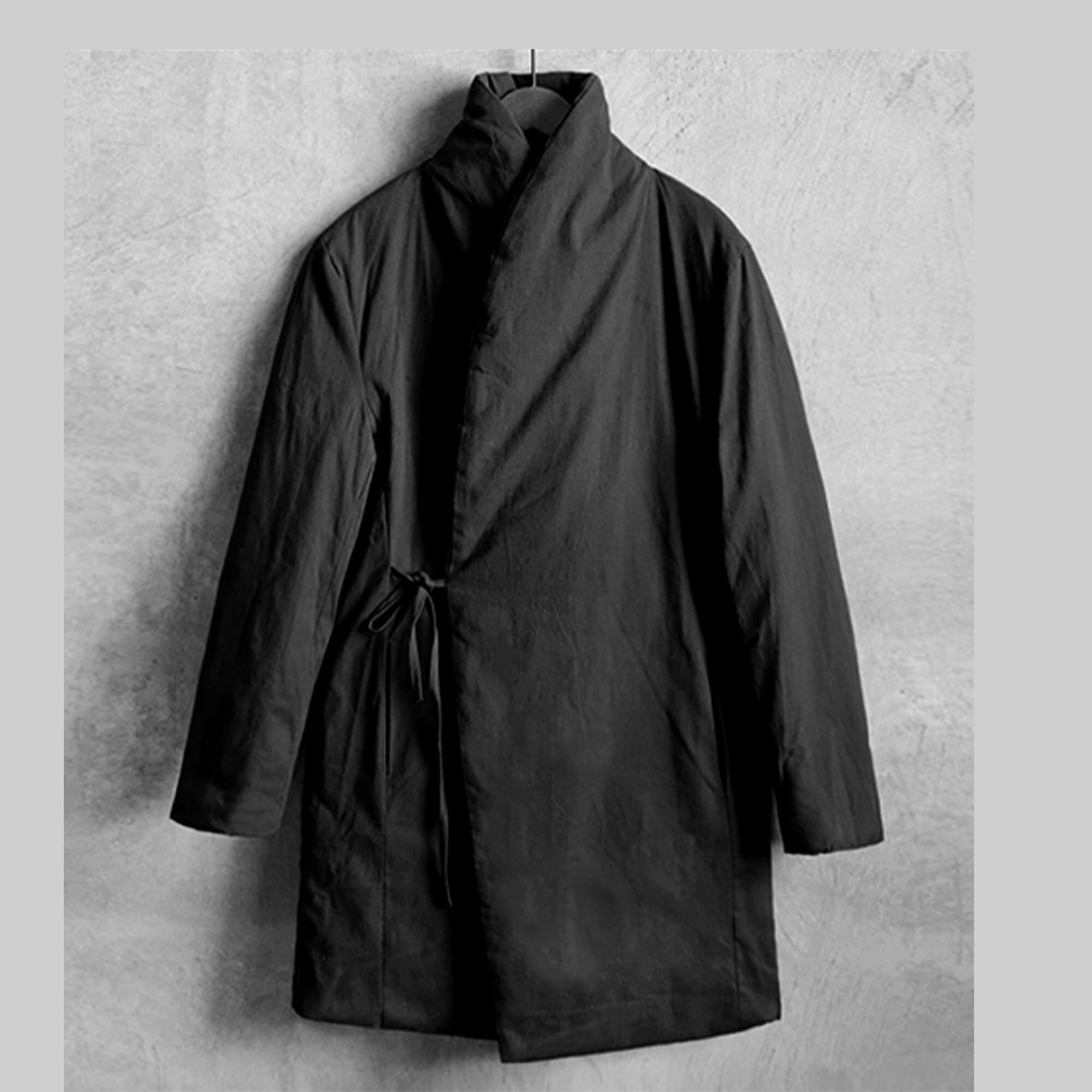 Chinese Hanfu Modified Jacket Black Cotton Quilted Coat Kimono Etsy