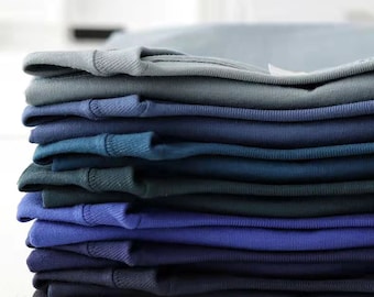 Neza Studio 100 % Baumwolle, schweres Basic-T-Shirt, einfarbig, 270 g, weiche, dicke T-Shirts, Unisex, Sommer, blaue Farbtöne, schlichte T-Shirts