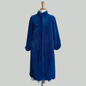 Retro style Vegan Fur fitted blue coat  Long fur coat for women Fake Fur Long coat winter over coat fur jacket