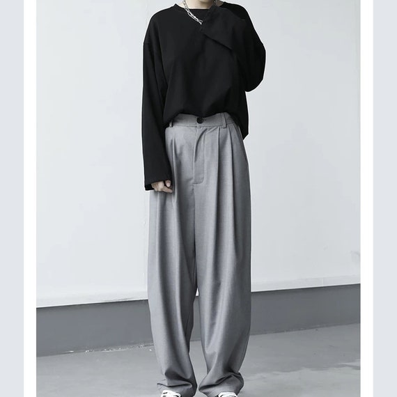 Black Suit Pants Loose Fit Trousers Wide Leg Soft Acetate Pants Black Suit Pants Loose Fit Trousers Wide Leg Soft Acetate Pants