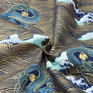 Japanese Cotton Dragon Theme Prints Fabric for Clothes Kimono Dress Apron Cotton Fabric Craft Supply Japanese Half Yard Unit 02