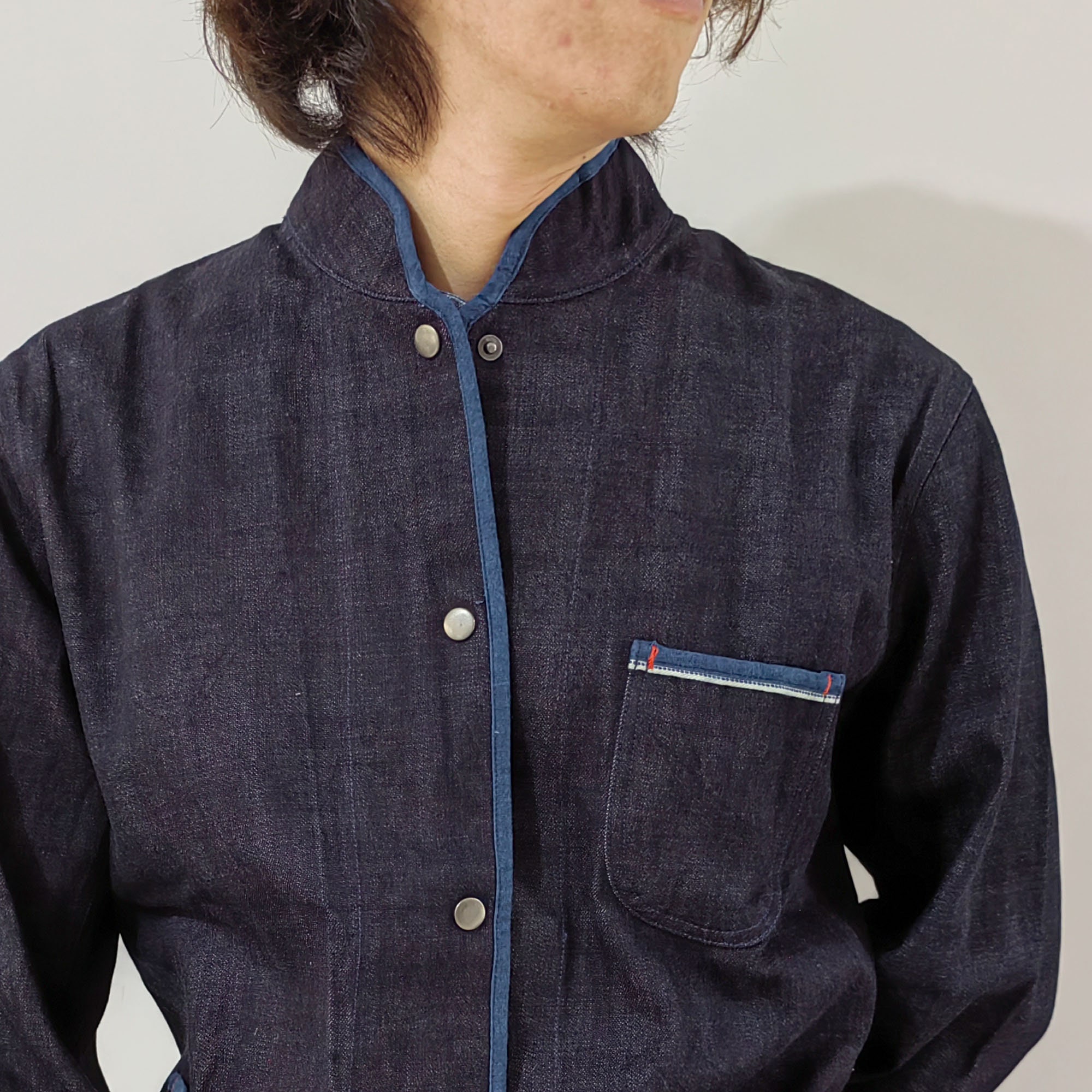 Men Washed Double Pocket Chinese Collar Denim Blue Shirt (7) : Amazon.in:  Clothing & Accessories
