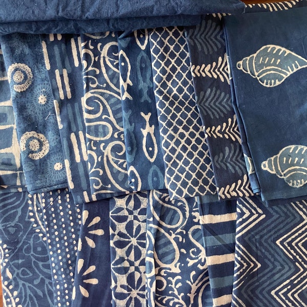 Handmade Block Prints Light Poplin cotton Fabric Indigo Blue Block print  Soft Cotton Block Print Hand Print Plant Dye Blue Block Prints