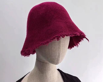Wool Felt Hat Rough Edged Winter Hat Bucket Hat Fisherman Hat Wool Hat Wool Cap