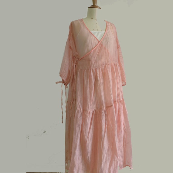 Loose Fit Tencel Flowy Dress Wrap Dress Sheer Gathered Dress
