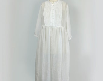 White Ramie dress retro style long sleeves dress light weight summer ramie dress long sleeves white dress