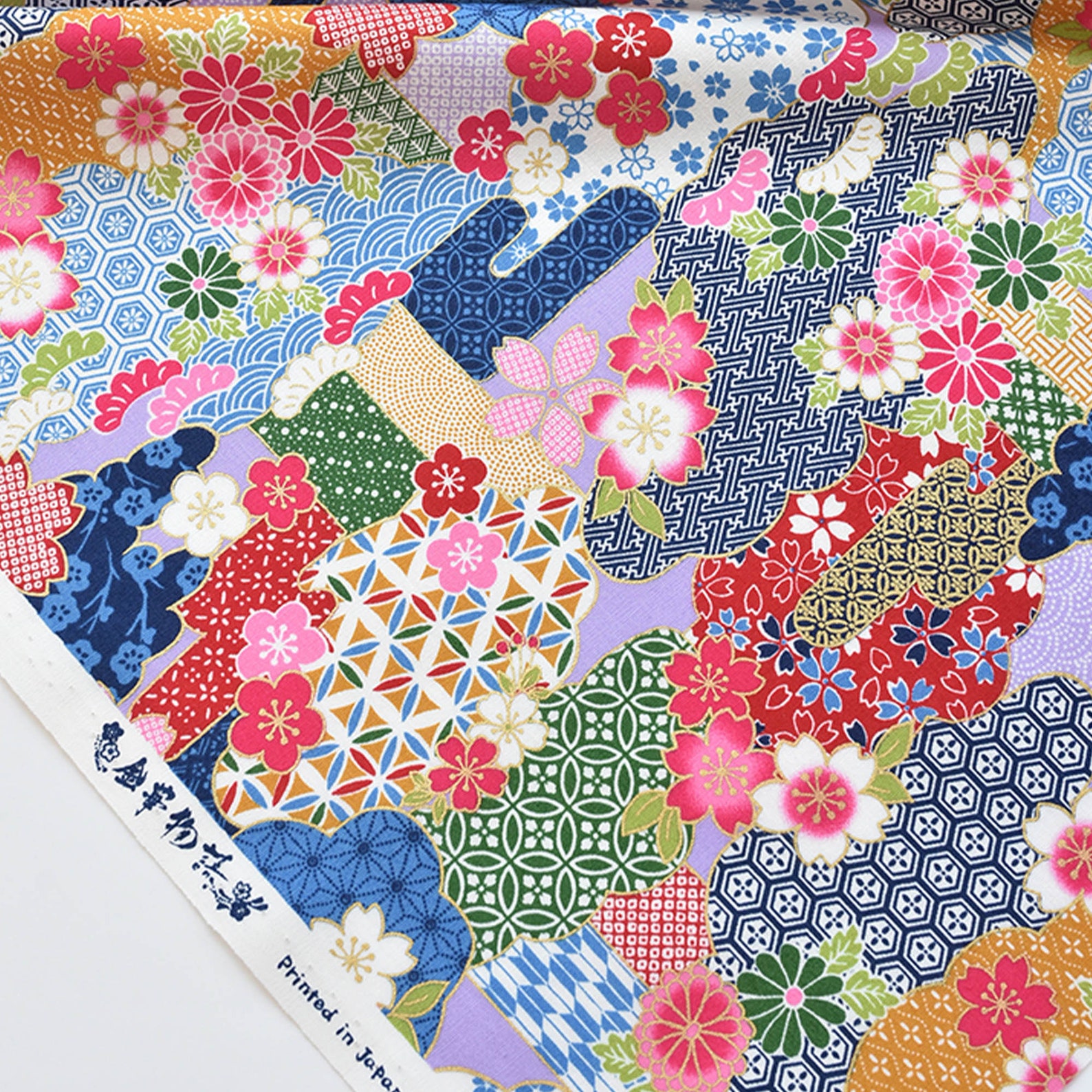 Japanese Prints Cotton Fabric Kimono Fabric Ukiyoe Prints Gold | Etsy