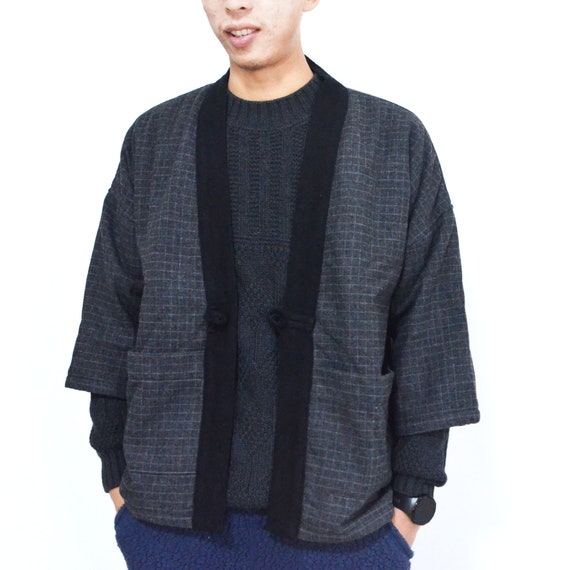 Men s Japanese Kimono Overcoat Noragi Cardigan Wool Coat unisex