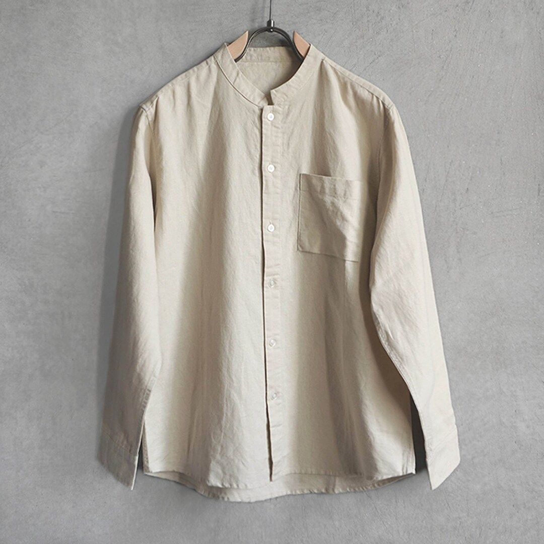 Linen Shirt Stand Band Collar Soft Linen Button Down Shirt for - Etsy