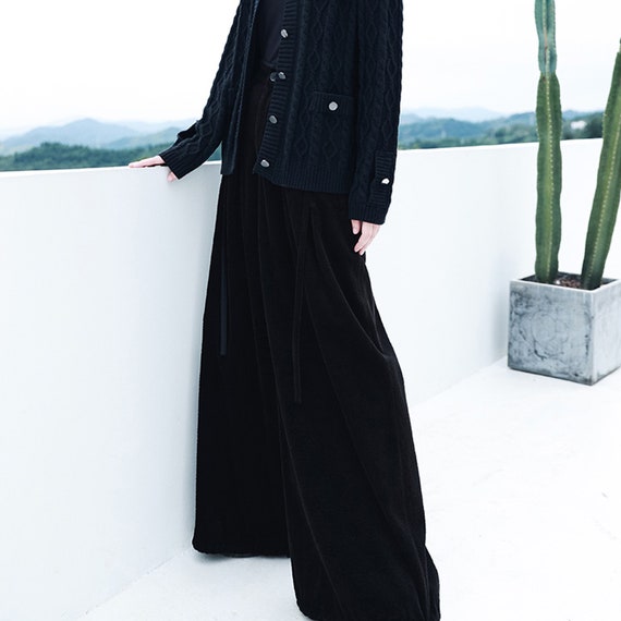 Black Corduroy Pants Wide Leg Corduroy Velour Pants Adjustable