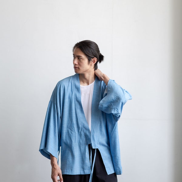 Kimono / kimono jacket / Japanese clothing Japanese Noragi Top Unisex Japanese Light Blue Tencel Kimono Top Kimono  Men Neza Studio Unisex